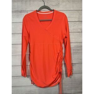 Athleta Womens Size Small Orange Ruched Stretch V-Neck Activewear‎ Blouse Tunic